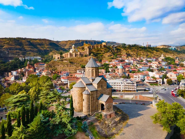 Metekhi Church Aerial Panoramic View Tbilisi Old Town Tbilisi Capital — Stock Photo, Image
