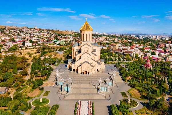 Holy Trinity Cathedral Tsminda Sameba Church Aerial Panoramic View Tbilisi — Stock Photo, Image