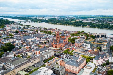 Mainz Cathedral aerial panoramic view, located at the market square of Mainz city in Germany clipart