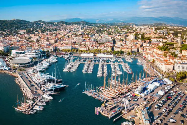 Cannes Port Aerial Panoramic View Cannes City Located French Riviera — Stock Photo, Image