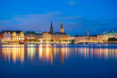 Hamburg city centre view at sunset in Germany clipart