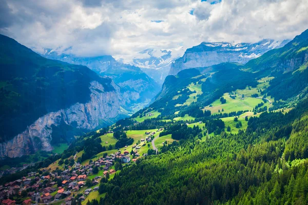 Lauterbrunnen Valley Panoramic View Bernese Oberland Interlaken City Switzerland — Stock Photo, Image