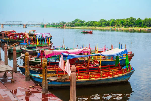 Barcos Vishram Ghat Del Río Yamuna Ciudad Mathura India —  Fotos de Stock