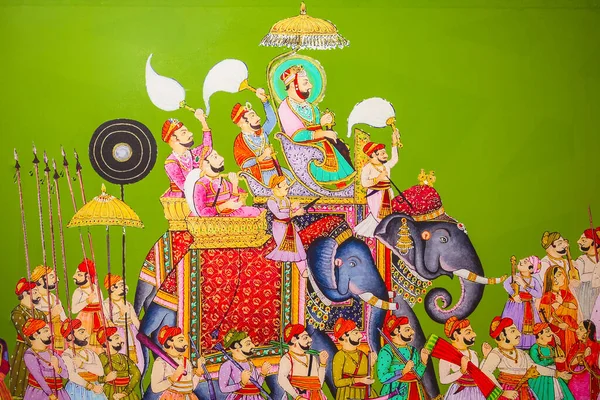 Ajmer Indien September 2019 Traditionelle Rajasthan Malerei Mit Elefanten Ajmer — Stockfoto