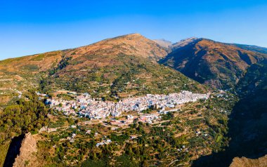 Lanjaron aerial panoramic view. Lanjaron is a town in the Alpujarras area in the province of Granada in Andalusia, Spain. clipart
