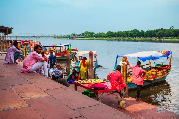 Mathura India September 2019 Båtar Vid Vishram Ghat Yamuna Floden — Stockfoto