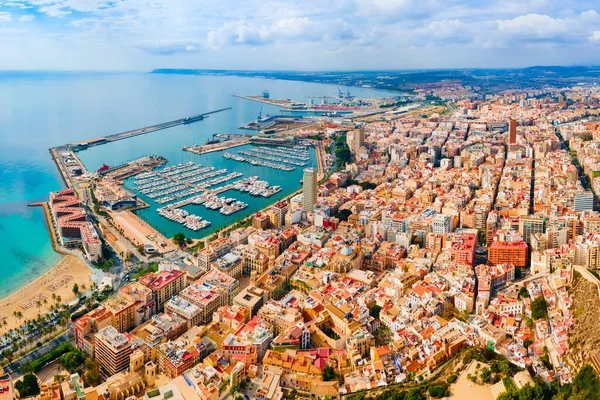 Port Miasta Alicante Łodzi Jachtów Panoramiczny Widok Alicante Miasto Hiszpanii — Zdjęcie stockowe