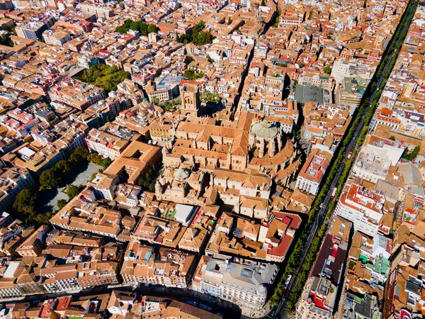 stock image Granada Cathedral aerial panoramic view. Cathedral of Incarnation or Santa Iglesia Catedral is a Roman Catholic church in Granada city, Andalusia in Spain.