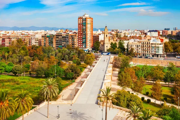 Valencia Stad Panoramisch Uitzicht Vanuit Serrans Gate Serranos Towers Valencia — Stockfoto