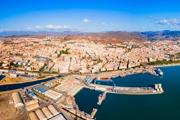 Málaga Stad Hamn Antenn Panoramautsikt Malaga Stad Andalusien Samhället Spanien Royaltyfria Stockbilder