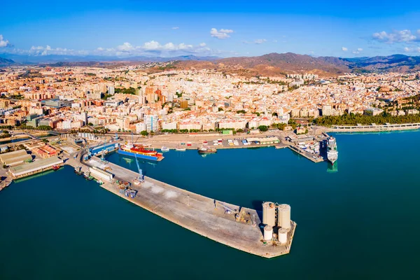 Málaga Stad Hamn Antenn Panoramautsikt Malaga Stad Andalusien Samhället Spanien Stockbild