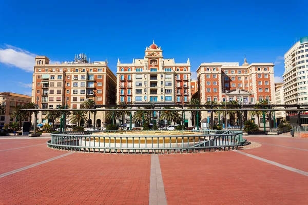 Fuente Plaza de la Marina square in Malaga. Malaga is a city in the Andalusia community in Spain.