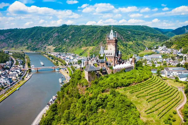 Reichsburg Castle Aerial Panoramic View Cochem Moselle Valley Germany — Stock Photo, Image