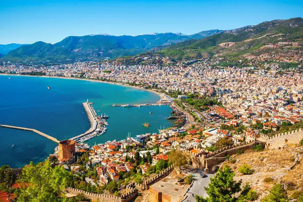 Kizil Kule Red Tower Alanya Castle Port Aerial Panoramic View — Stock Photo, Image