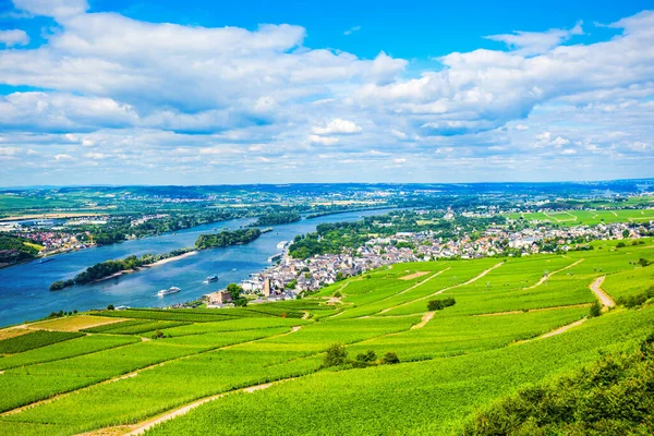 Vinice Rudesheim Rhein Bingen Rhein Město Letecký Panoramatický Pohled Údolí — Stock fotografie