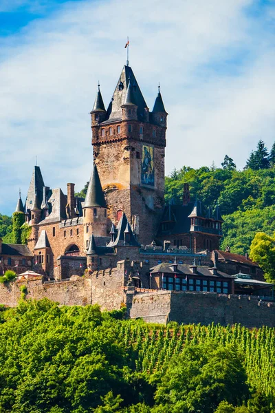 Słynny Zamek Reichsburg Ptaka Panoramiczne Cochem Dolina Mozeli Niemcy Obraz Stockowy