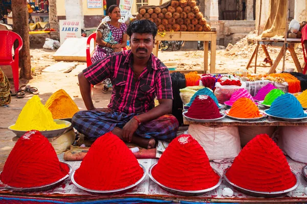 Hampi Indien Ruari 2012 Holi Pulverfärger Den Lokala Marknaden Indien — Stockfoto