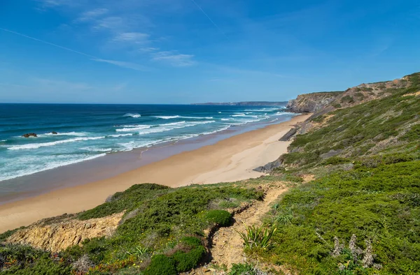 Пустой Пляж Западном Побережье Алгарве Португалия — стоковое фото