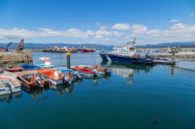 Galicia, Spain: Moored fishing boats in the port of Vigo, Galicia, Spain.