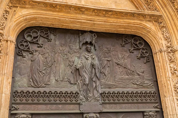 Detail Der Skulpturen Über Dem Hauptportal Der Marienkathedrale Burgos Spanien — Stockfoto