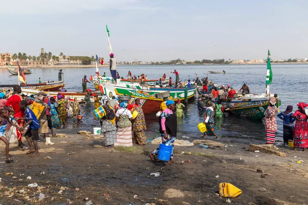 Mbour Senegal Unidentified Senegal Men Women Fish Market Port City — 图库照片