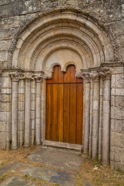Puerta Iglesia Santiago Compostela Detalle Puerta Principal Románica Con Arco —  Fotos de Stock