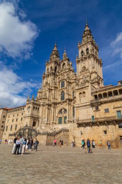 Santiago de Compostela, İspanya. Santiago ve Obradoiro Meydanı Katedrali. Turistler ve hacılar