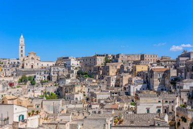 Matera, İtalya - 6 Mayıs 2023: Antik Unesco mirası Matera (Sassi di Matera), Basilicata, güney İtalya.