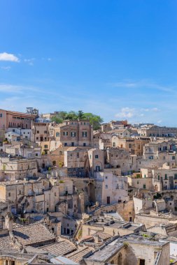 Eski Matera kasabası (Sassi di Matera), Basilicata, güney İtalya. Tarih öncesi mağara evleri