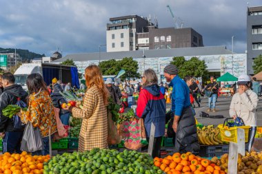 Harbourside Market 'te meyve ve sebze, Wellington, Kuzey Adası, Yeni Zelanda