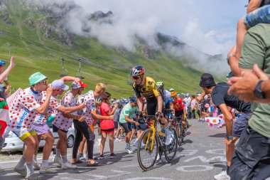 Col du Tourmalet, France: Wout van Aert climbig the road to Col du Tourmalet in Pyerenees mountains during the stage 6 of Le Tour de France 2023.