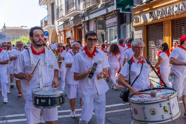 Pamplona Spain People Celebrate San Fermin Festival Traditional White Abd — Stock fotografie