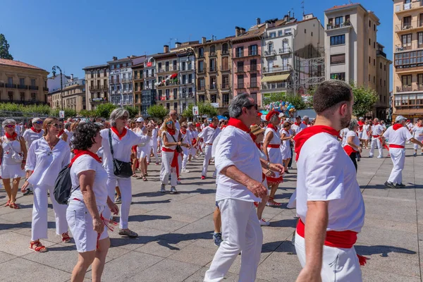 Pamplona Spain People Celebrate San Fermin Festival Traditional White Abd — 스톡 사진
