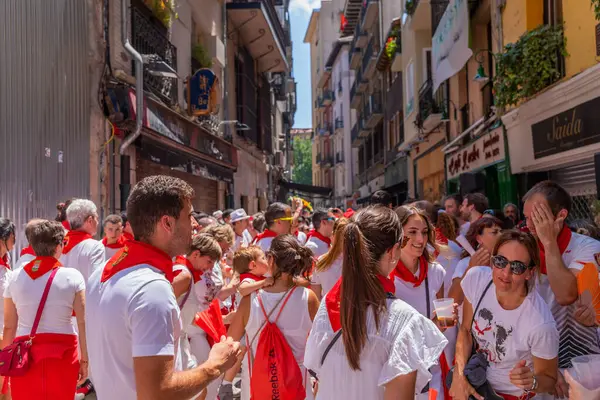 Pamplona Spain People Celebrate San Fermin Festival Traditional White Abd — 스톡 사진