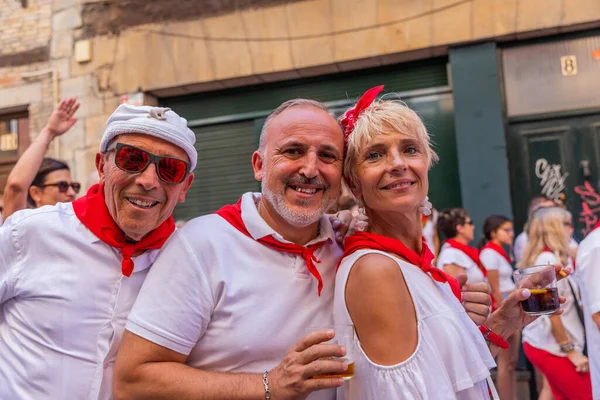 Pamplona Spain People Celebrate San Fermin Festival Traditional White Abd — Stok fotoğraf
