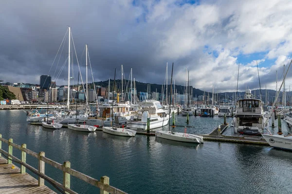 Wellington Zéland Wellington Kikötő Vitorlás Hajók Horgonyzott Bollards Wellington Zéland — Stock Fotó