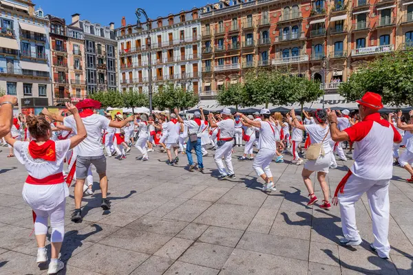 Pamplona Spain People Celebrate San Fermin Festival Traditional White Abd — ストック写真