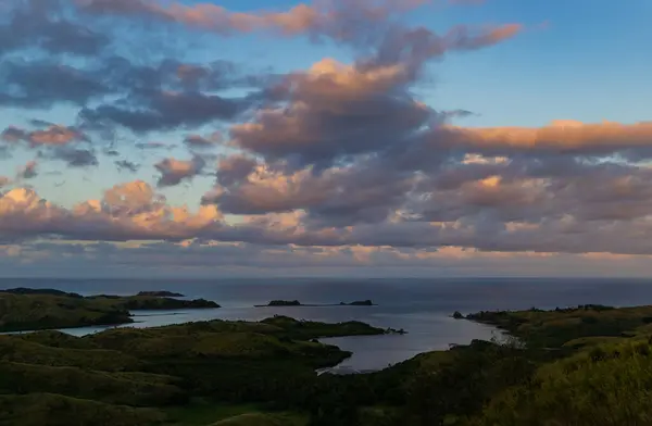 Vista Superior Ilha Nacula Pôr Sol Grupo Ilha Yasawa Fiji — Fotografia de Stock