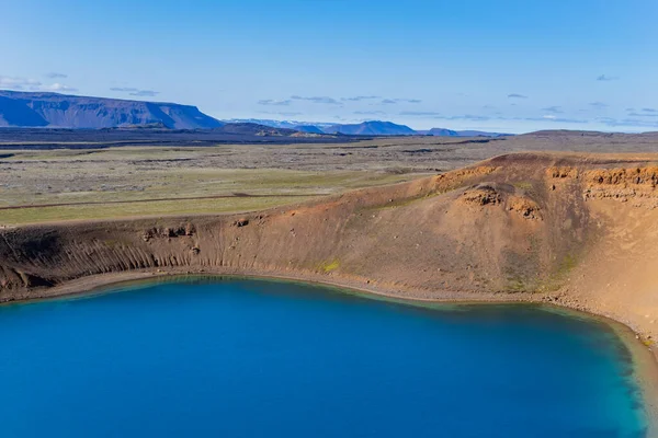 Veduta Della Krafla Caldera Attiva Con Lago Cratere Blu Nel — Foto Stock
