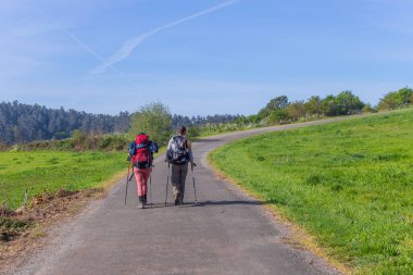 Navarre, İspanya: Seyyahlar St. James hac yolu olan Camino De Santiago boyunca yürürler, Navarra, İspanya.