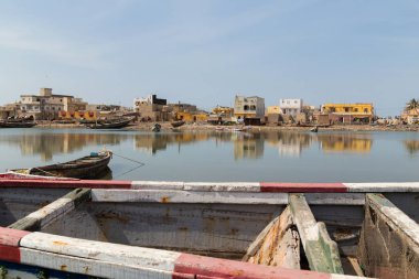 Saint Louis, Senegal: Fishing boats resting on the riverbank of the river Senegal