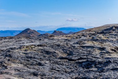Krafla Lava Field, Myvatn, İzlanda yakınlarındaki volkanik patlamaların kalıntıları.