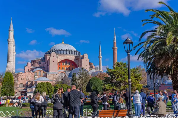 Istanbul Turquie Vue Parc Sultan Ahmet Face Grande Mosquée Hagia Images De Stock Libres De Droits