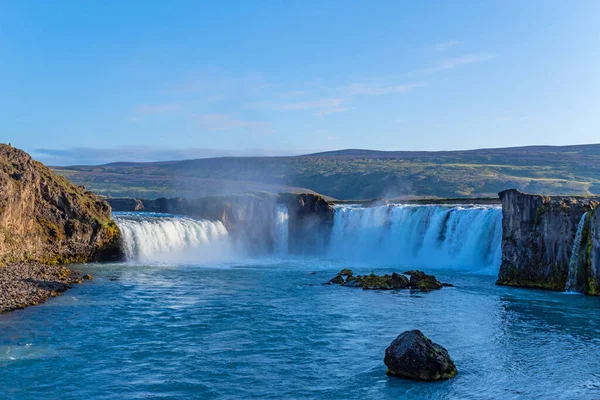 Годафосс Падает Летний Сезон Исландия Исландский Ландшафт Стоковая Картинка