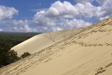 Pyla 'nın ünlü kum tepesi, Avrupa' nın en yüksek kum tepesi, Pyla Sur Mer, Arcachon, Fransa.