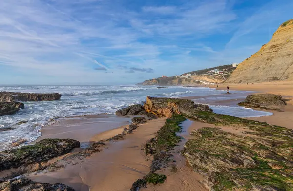 Синтра Португалия Люди Пляже Магоито Зимний День Синтра Португалия Стоковая Картинка