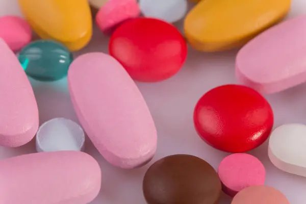 Forskellige Tabletter Piller Kapsel Bunke Mix Terapi Medicin Stock-billede