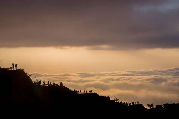 stock image Scenic view of clouds and mist at sunrise from the top of mount Batur (Kintamani volcano), Bali, Indonesia