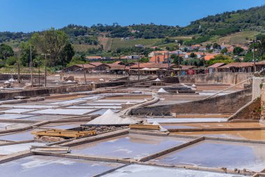 Rio Maior, Portugal: Fonte da Bica Salt Flats, aka Salinas de Rio Maior, system of shallow water compartments and gutters for salt extraction, Portugal clipart