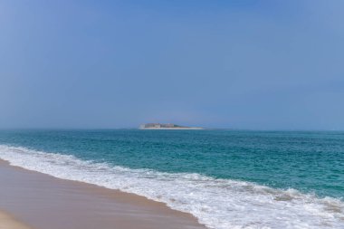 View of Praia de Moledo (Moledo beach) and Fortress Insua in Caminha, Portugal clipart